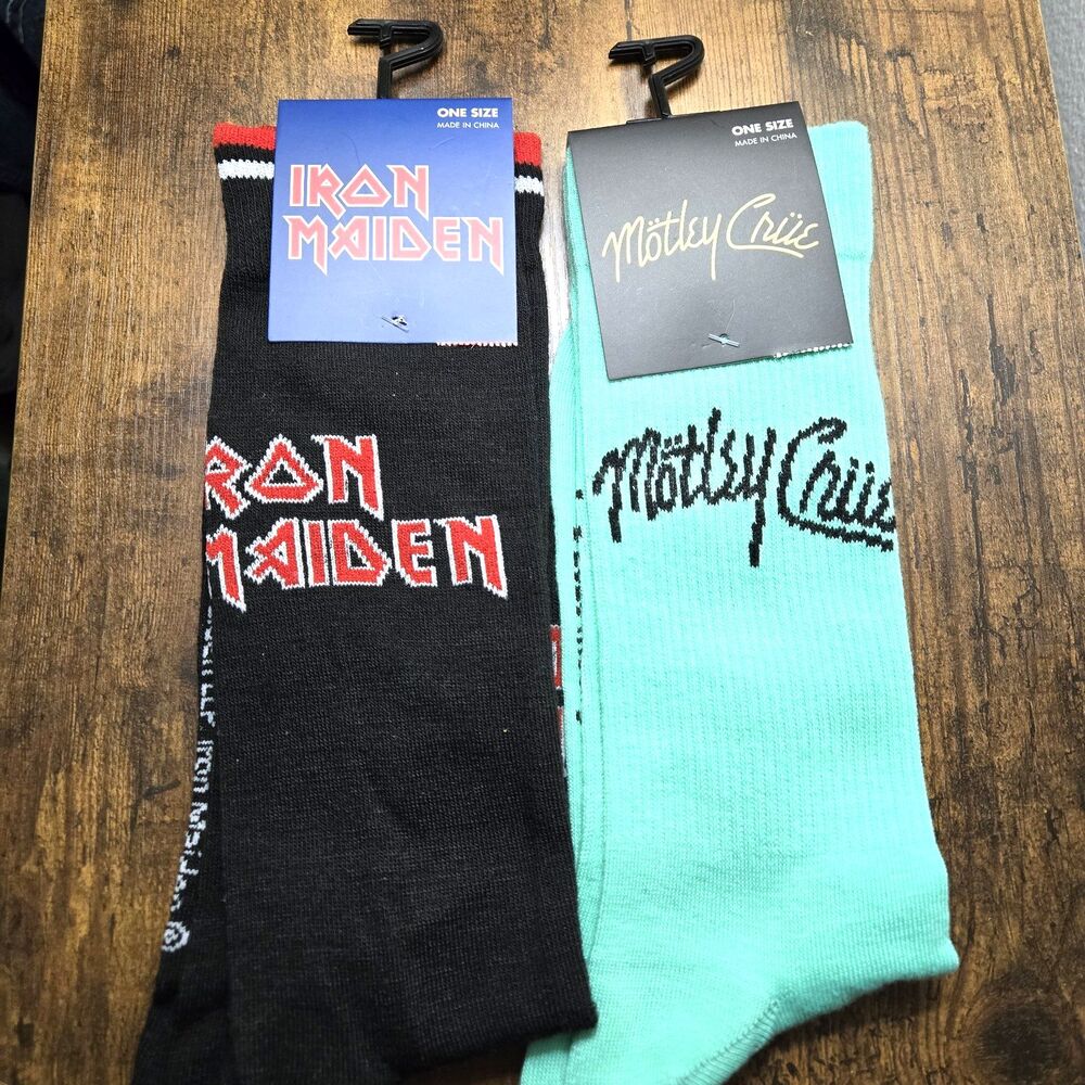 2 Pair 1-Iron Maiden 1-Motley Crue Socks Official Merchandise Socks US Size 7-12